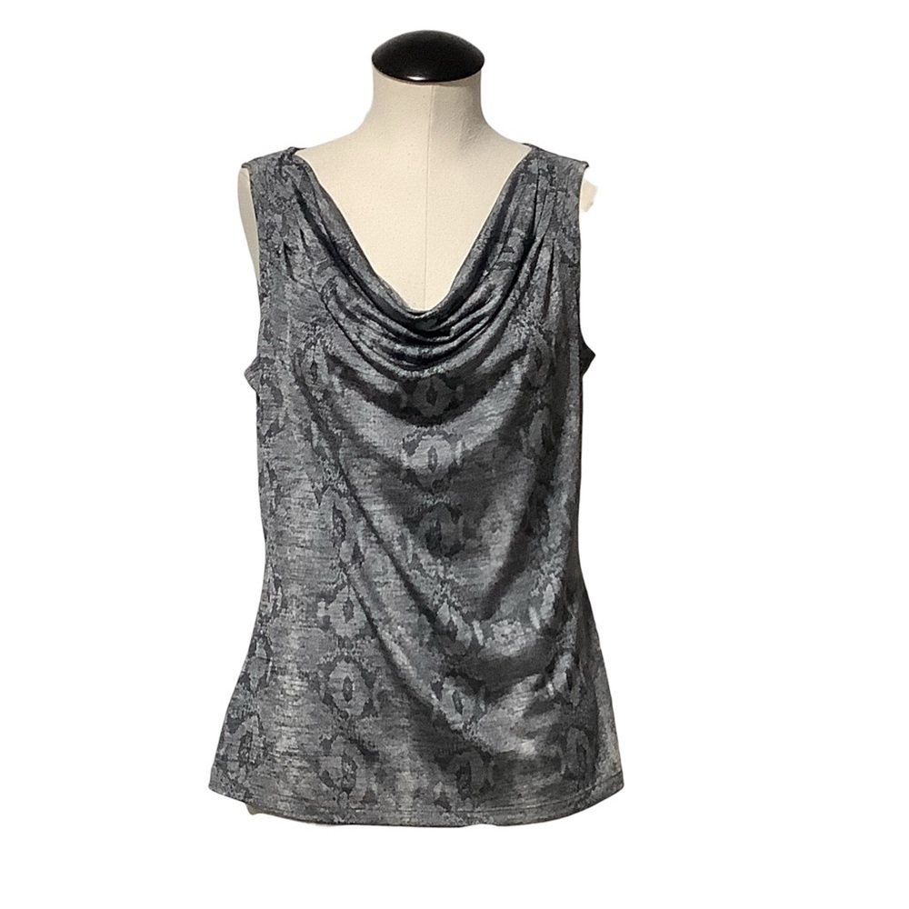 CALVIN KLEIN Shades of Gray Snakeskin Print Cowl Neck Top - Size L